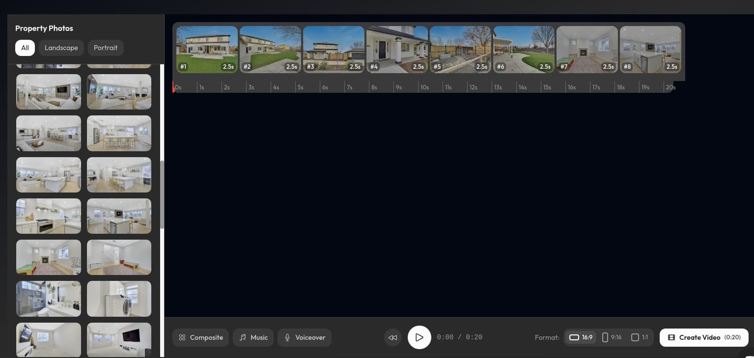 Social media video slideshow for real estate with property photos and AI voiceover