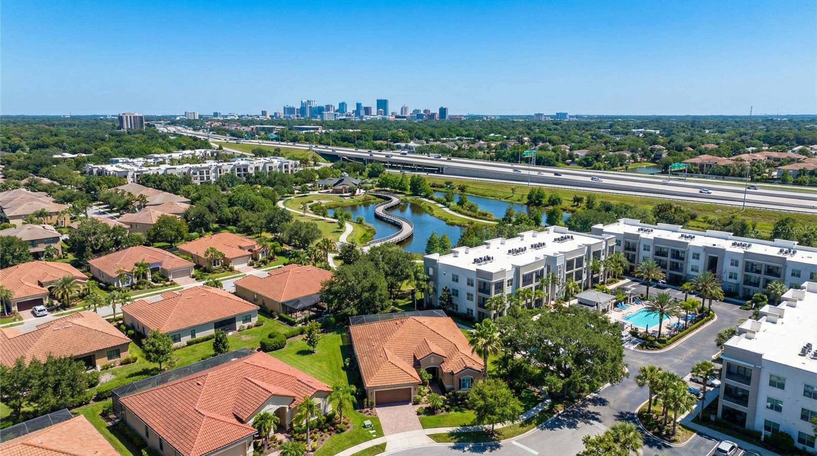 Altamonte Springs Florida Cranes Roost Park with lake, amphitheater, and surrounding community