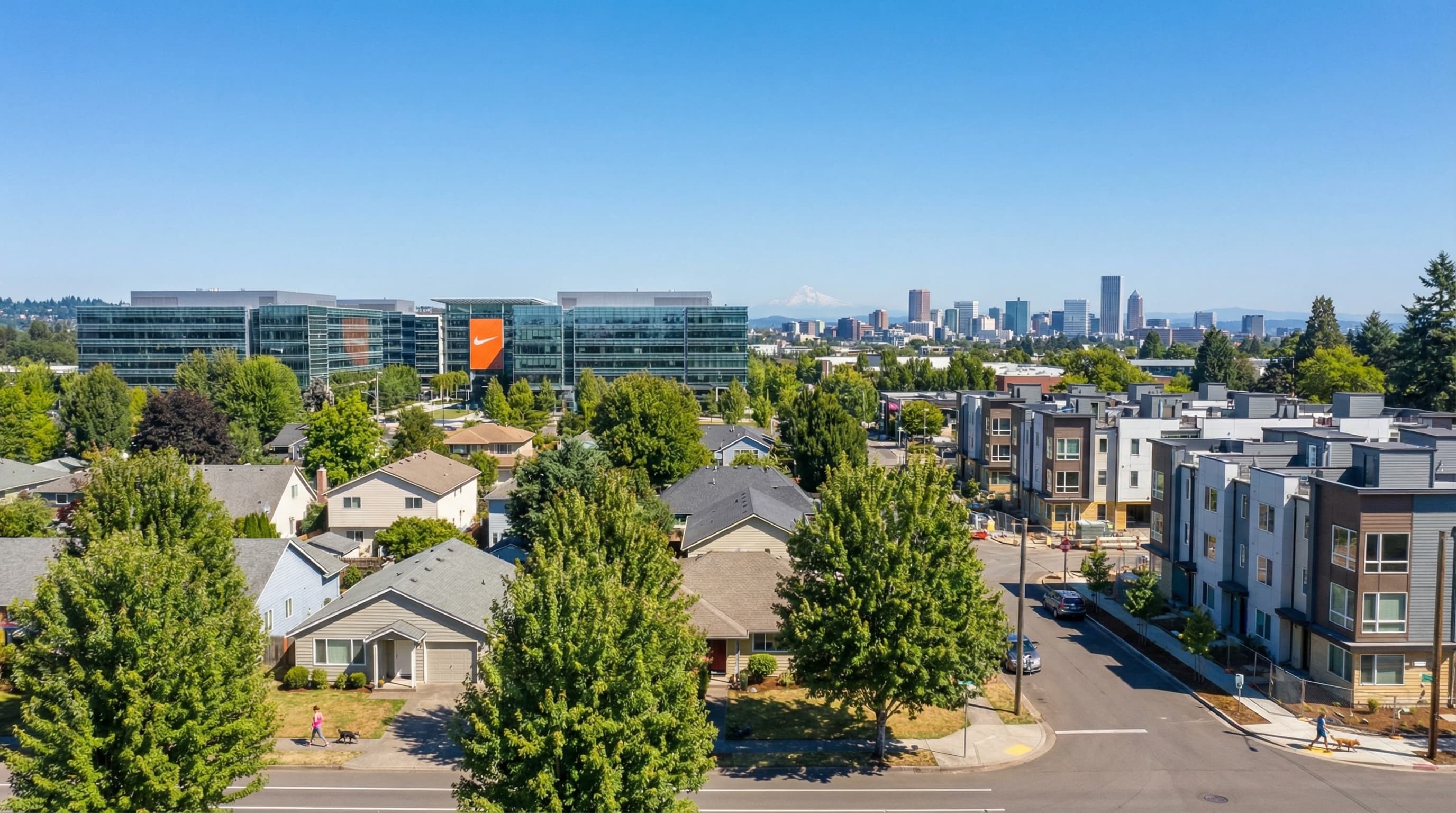 Beaverton Oregon suburban homes with Tualatin Hills Nature Park forest backdrop