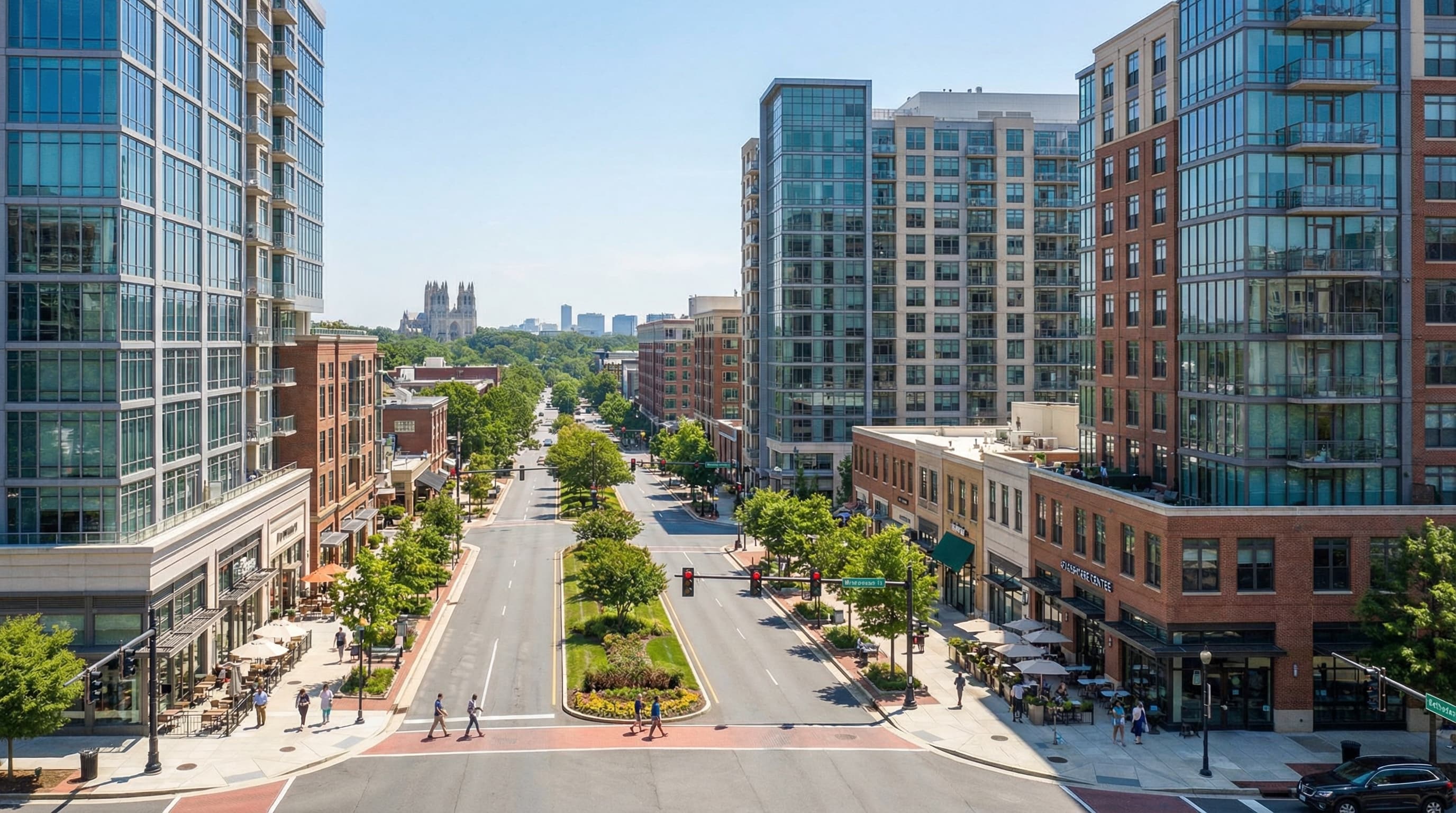 Downtown Bethesda Maryland with upscale shops, restaurants, and Metro access