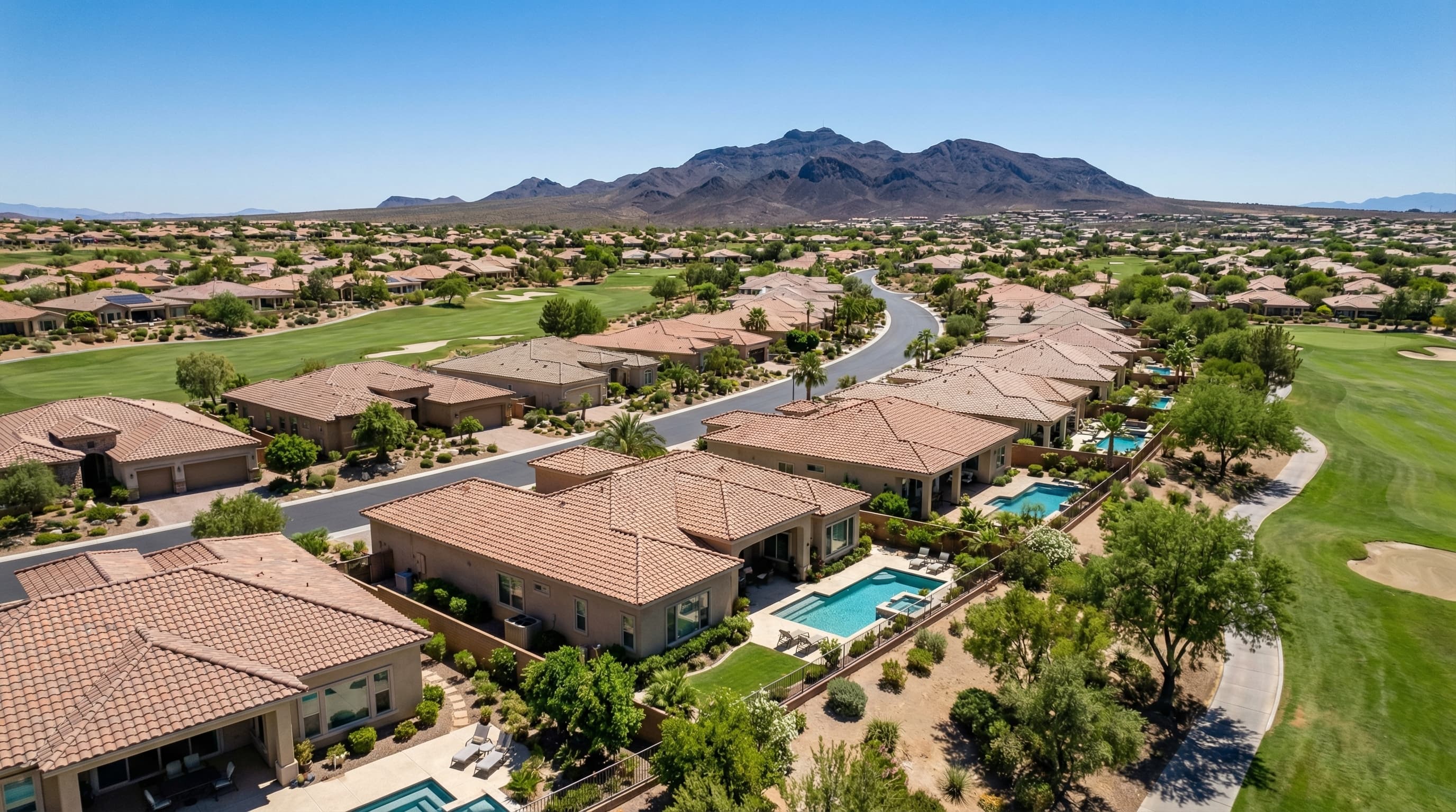 Green Valley Nevada upscale Henderson community with tree-lined streets, well-maintained homes, and scenic mountain views