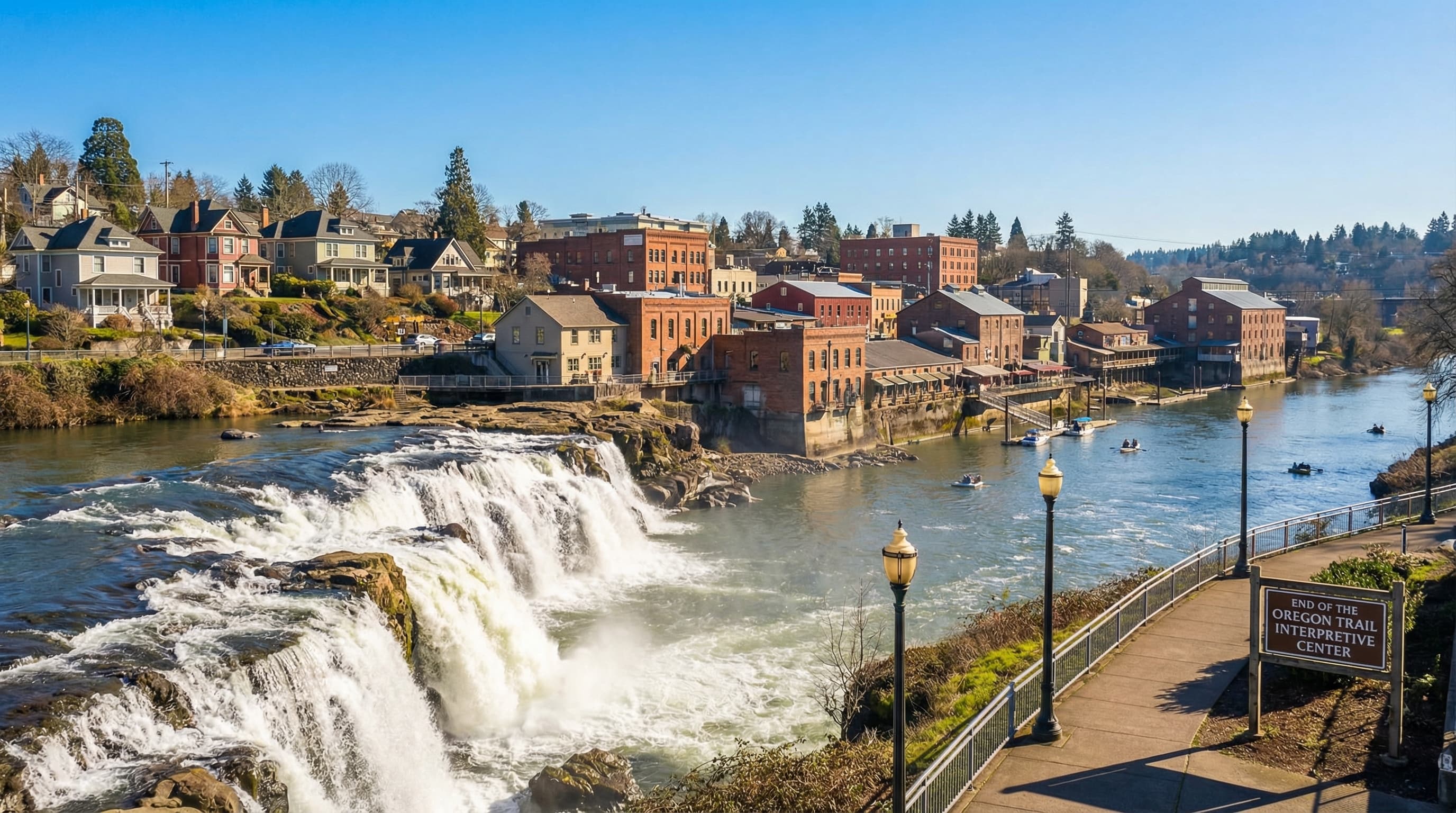 Oregon City Oregon historic downtown with Willamette Falls and McLoughlin House heritage district