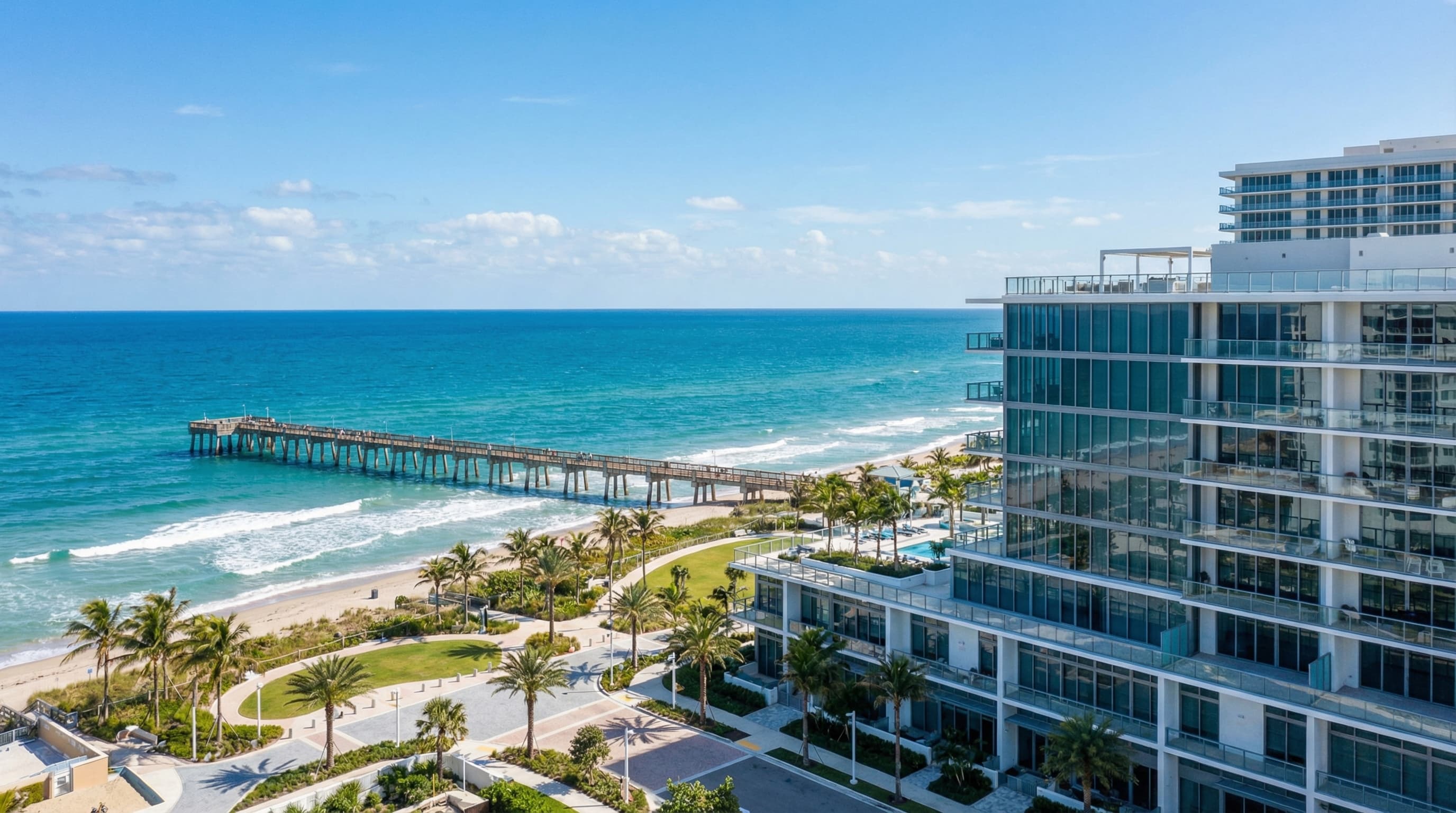 Pompano Beach Florida pier with oceanfront homes and fishing village character