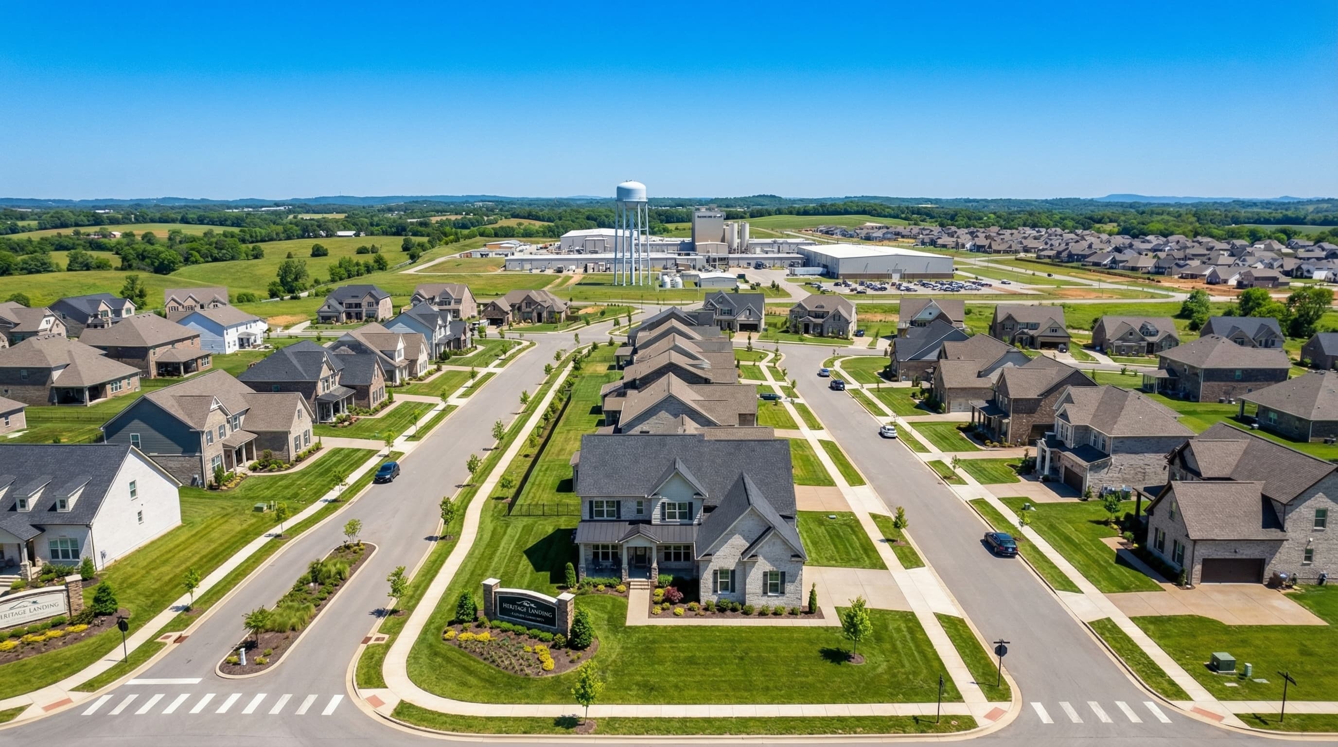 Spring Hill Tennessee new construction community with rolling Tennessee hills backdrop