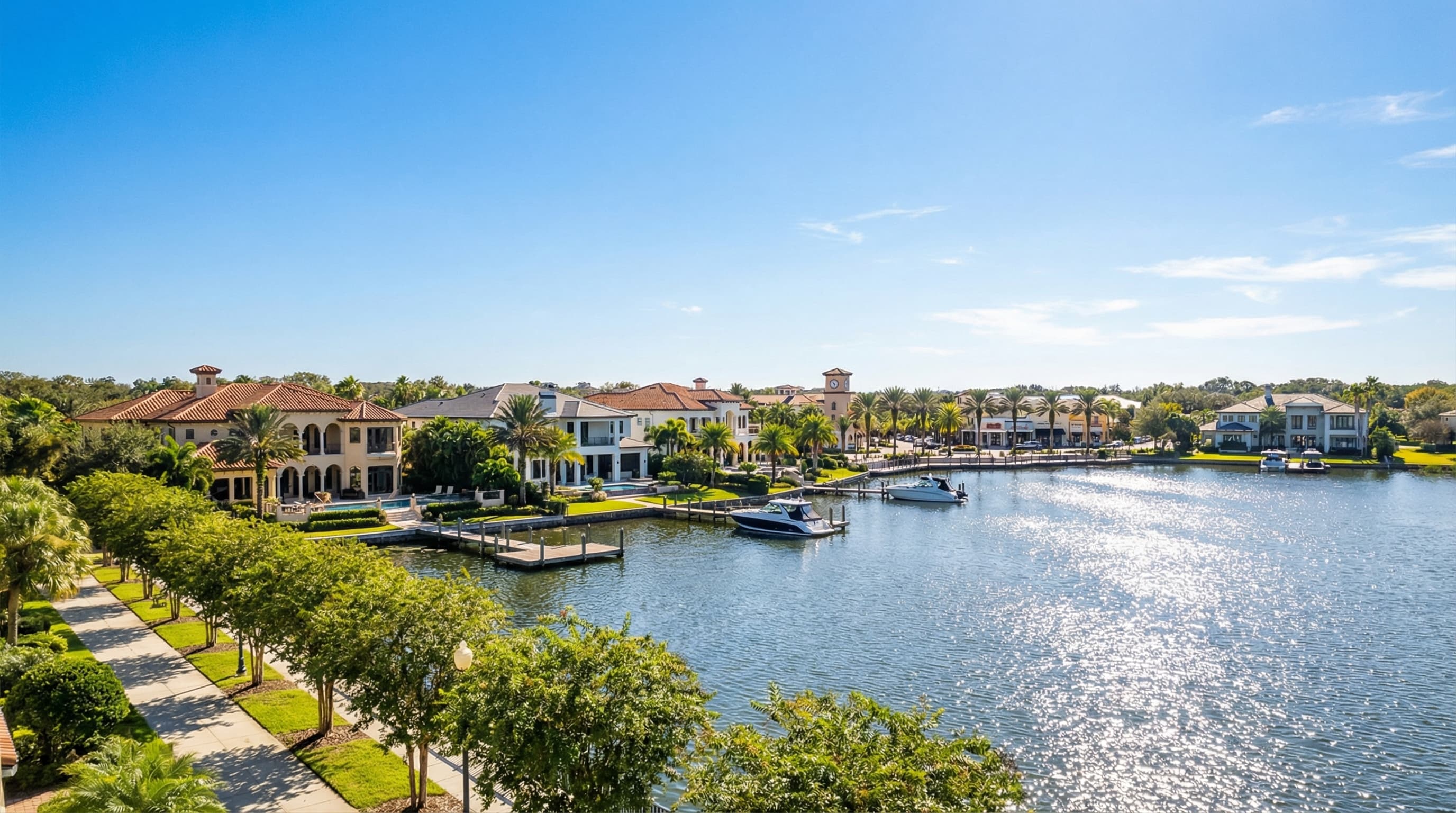 Windermere Florida lakefront estate on Butler Chain of Lakes with private dock at sunset